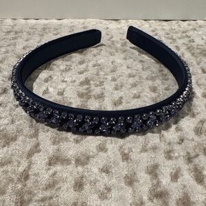 navy blue girls headband with blue rhinestones size 10 to 14 years old.